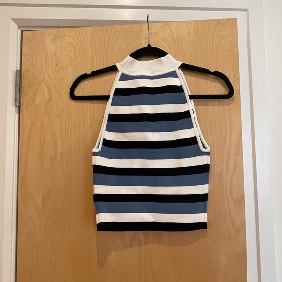 Aritizia Babaton Sculpt Knit Halter Top, Black/Flagstone Blue, sz S - Picture 2 of 5